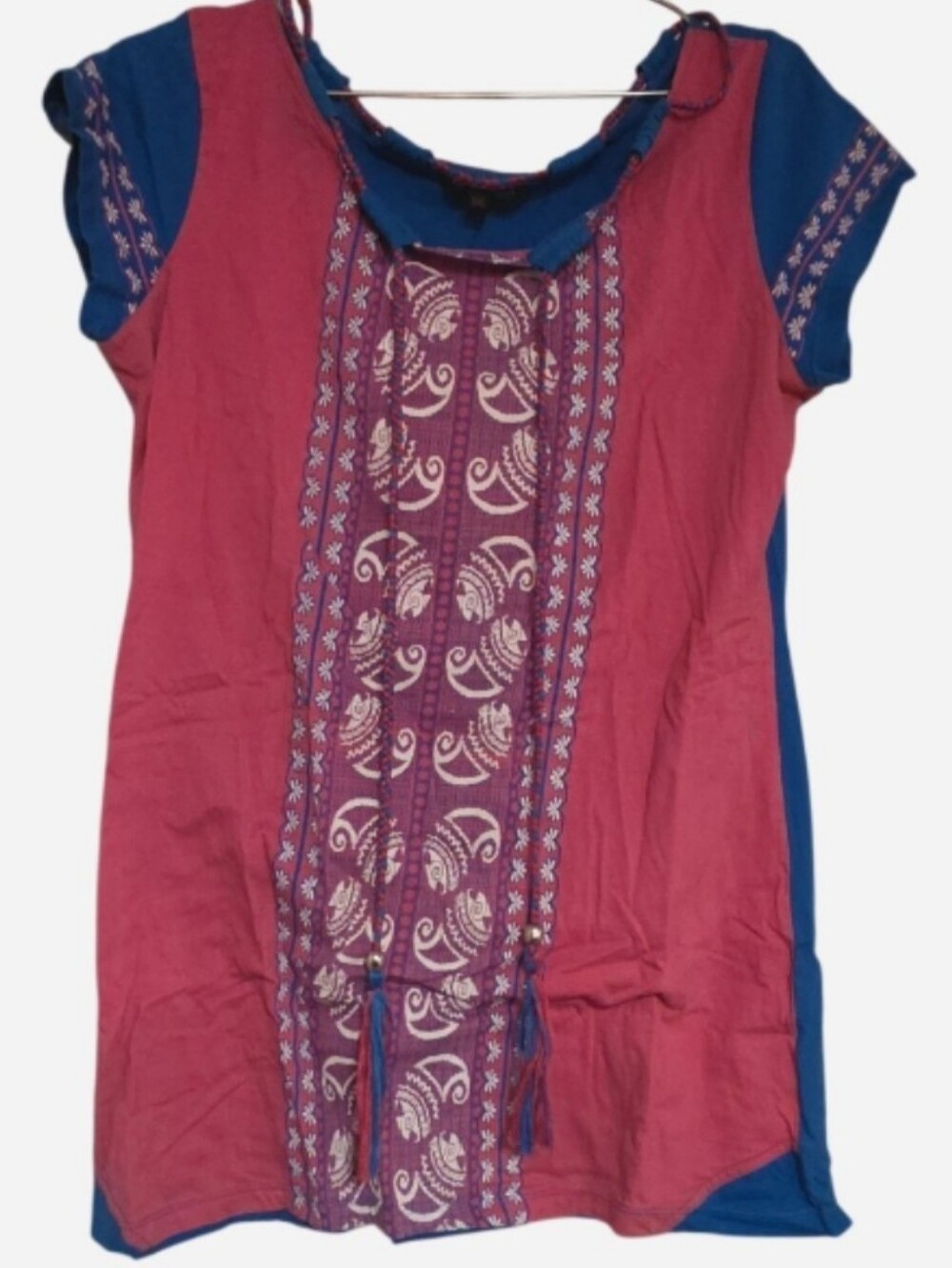 Astron Celebrity Wear Pink and Blue Embroidered Tunic Top